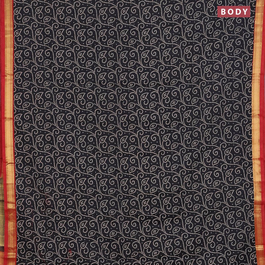 Malai silk saree black and red with allover prints and zari woven border