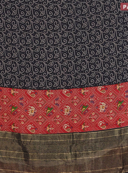 Malai silk saree black and red with allover prints and zari woven border