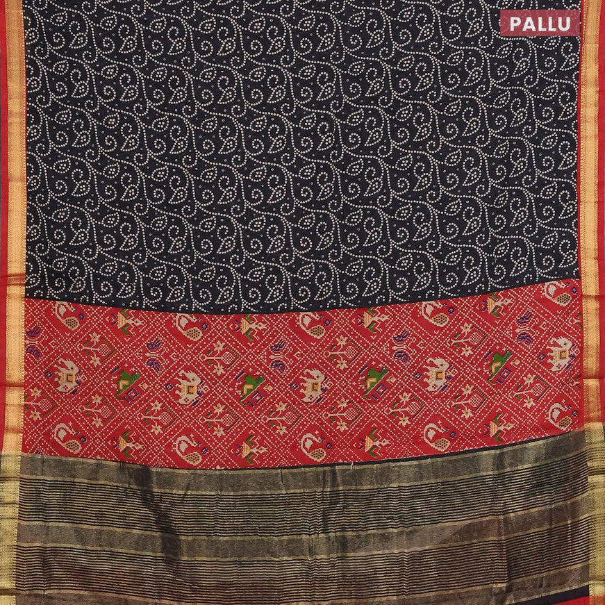 Malai silk saree black and red with allover prints and zari woven border