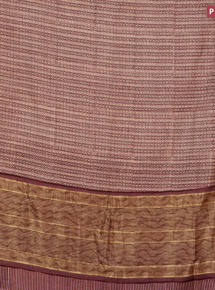 Malai silk saree beige and pastel maroon with allover prints and zari woven border