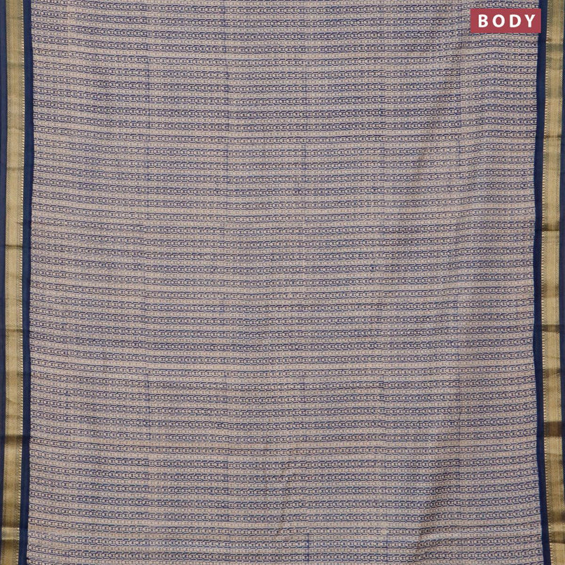 Malai silk saree beige and blue with allover prints and zari woven border