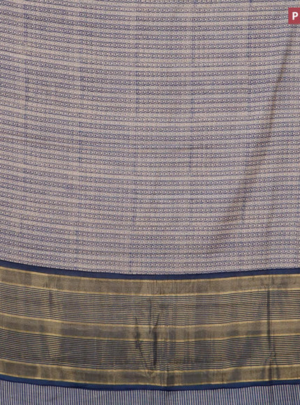 Malai silk saree beige and blue with allover prints and zari woven border