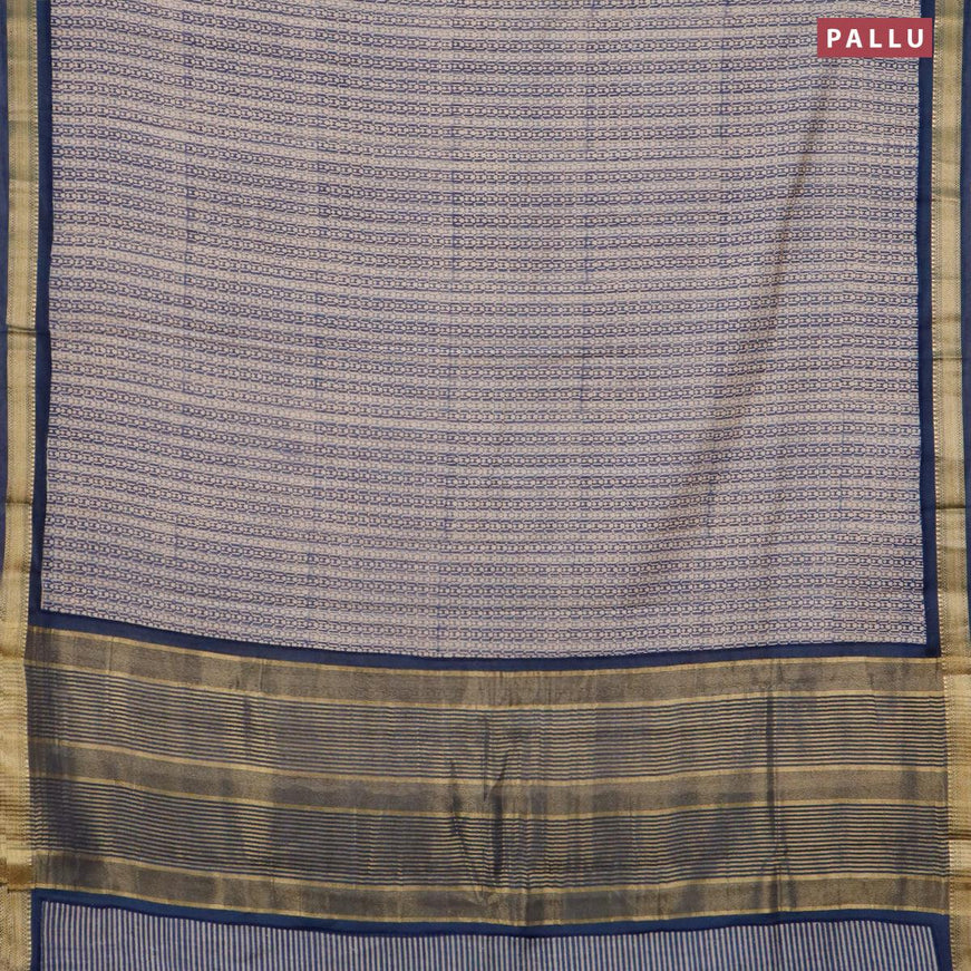 Malai silk saree beige and blue with allover prints and zari woven border