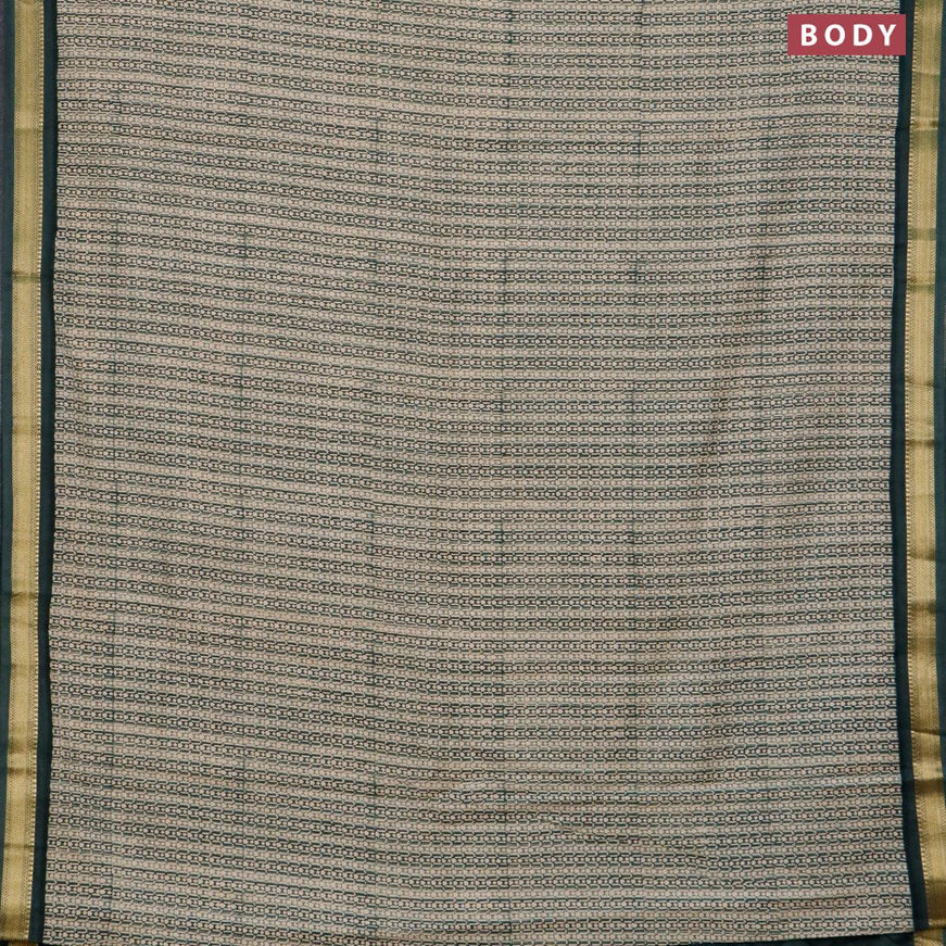 Malai silk saree beige and dark green shade with allover prints and zari woven border