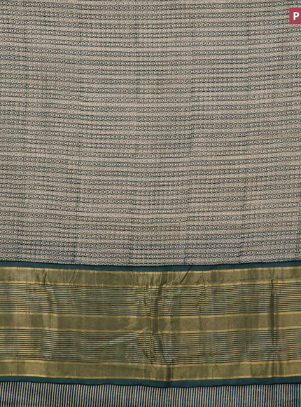 Malai silk saree beige and dark green shade with allover prints and zari woven border