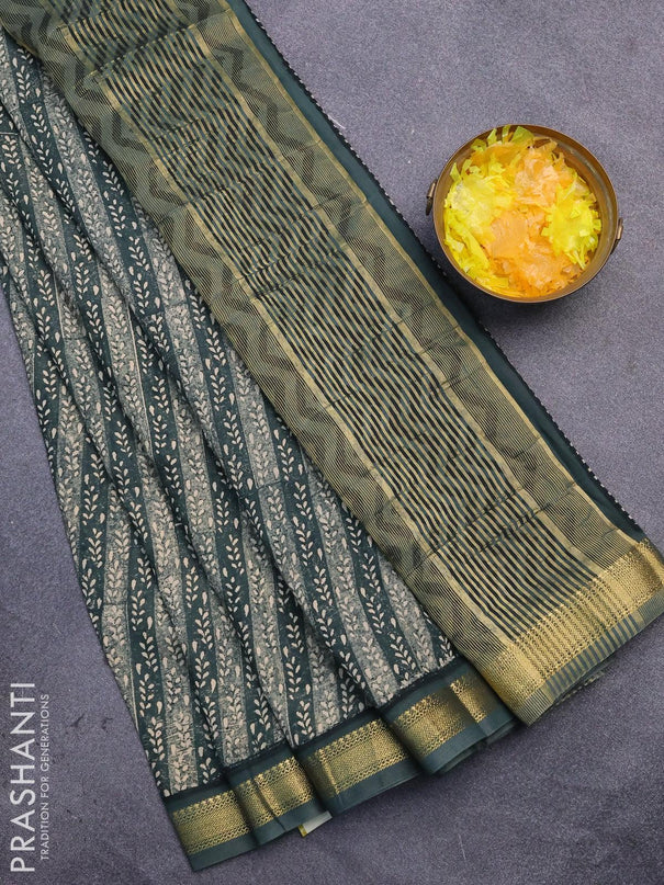 Malai silk saree green with allover prints and zari woven border