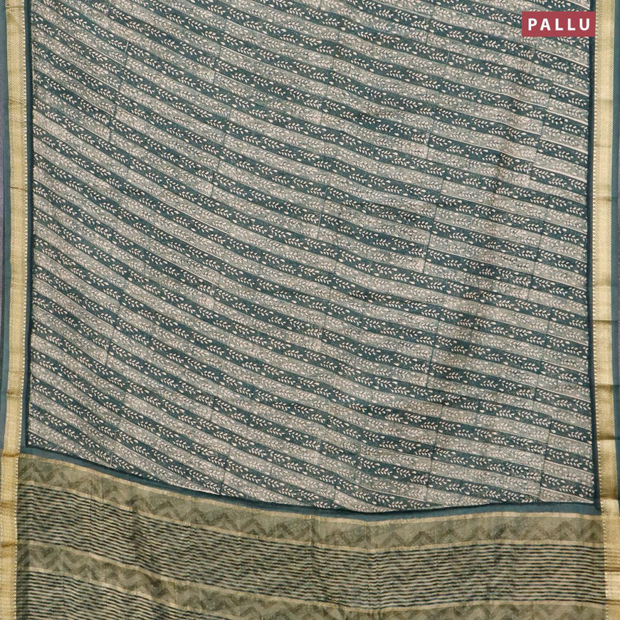 Malai silk saree green with allover prints and zari woven border