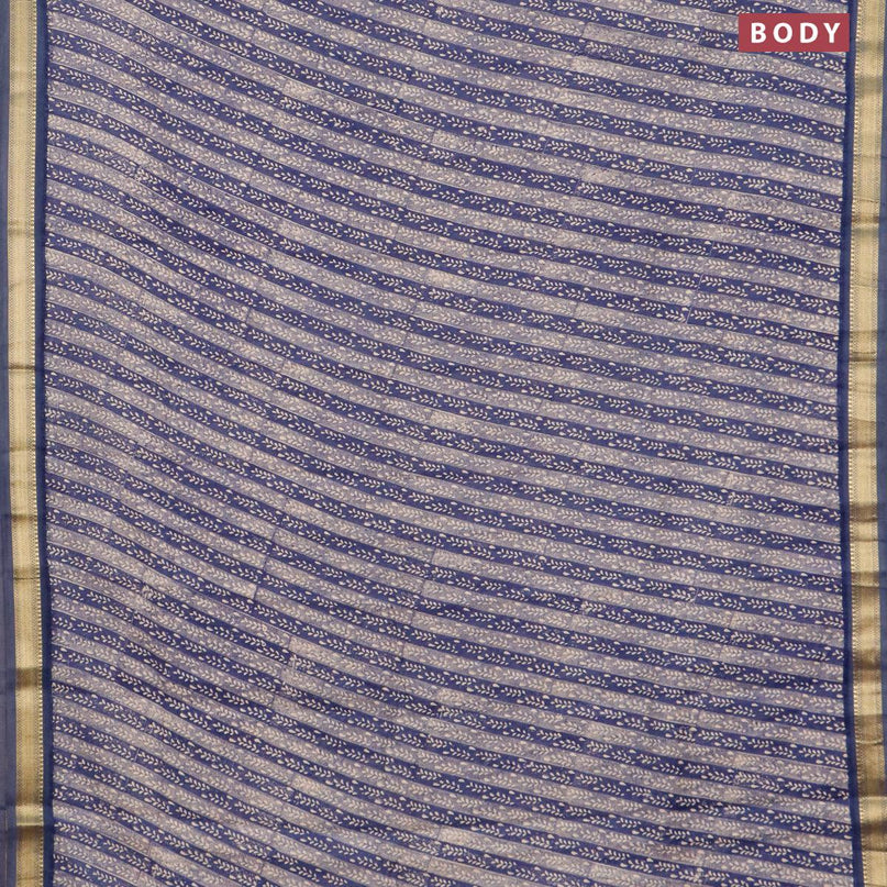 Malai silk saree blue with allover prints and zari woven border