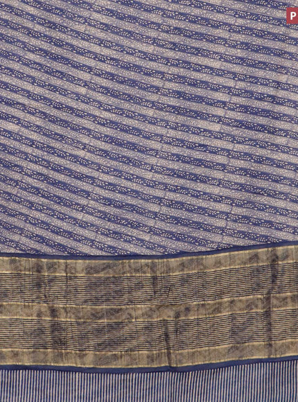 Malai silk saree blue with allover prints and zari woven border