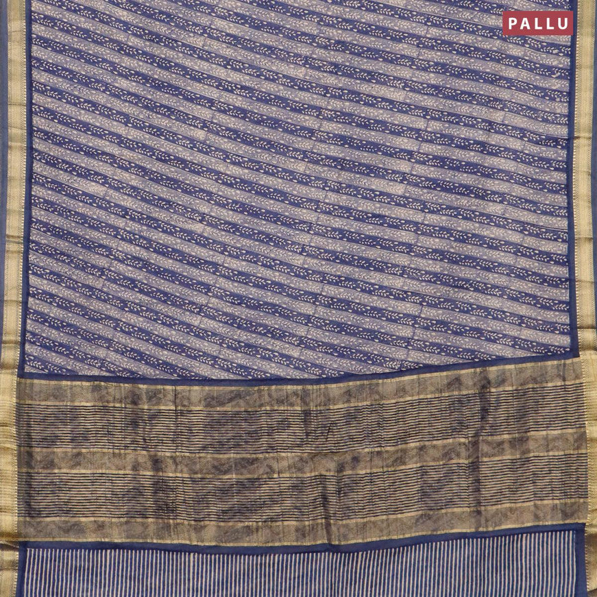 Malai silk saree blue with allover prints and zari woven border