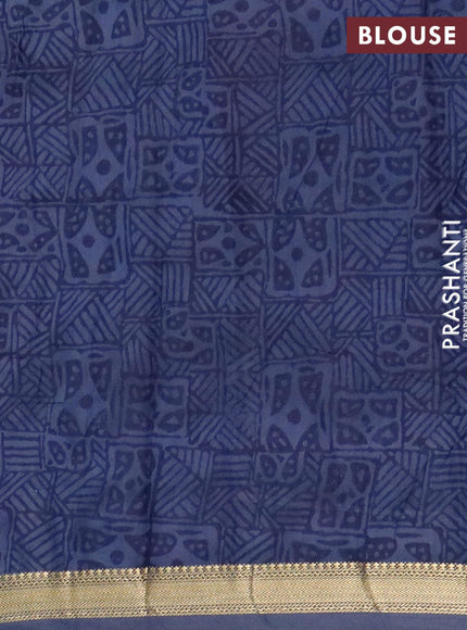 Malai silk saree blue with allover prints and zari woven border