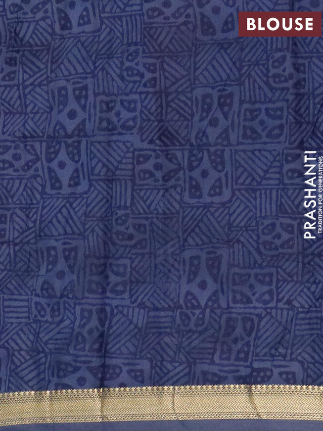 Malai silk saree blue with allover prints and zari woven border