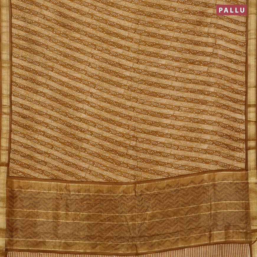 Malai silk saree mustard shade with allover prints and zari woven border