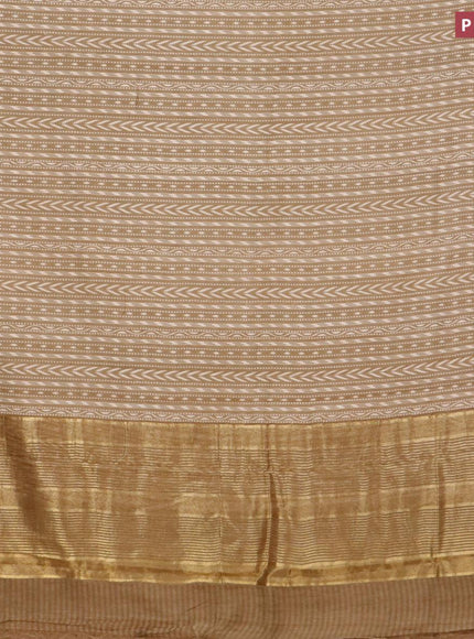 Malai silk saree khaki shade with allver ikat prints and zari woven border