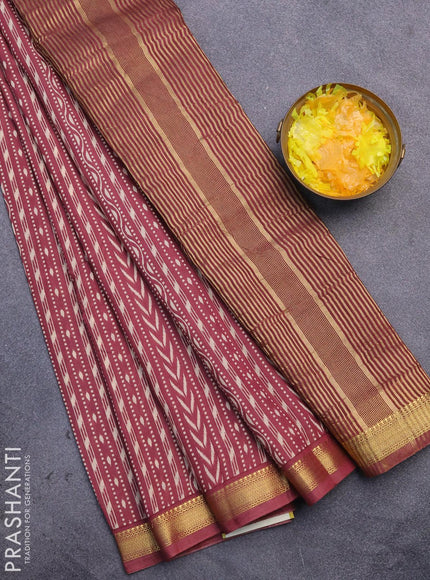 Malai silk saree maroon shade with allver ikat prints and zari woven border