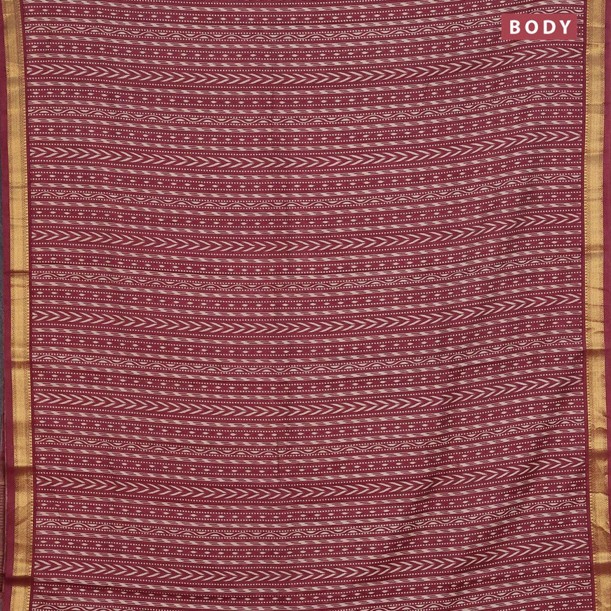 Malai silk saree maroon shade with allver ikat prints and zari woven border