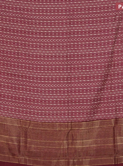 Malai silk saree maroon shade with allver ikat prints and zari woven border