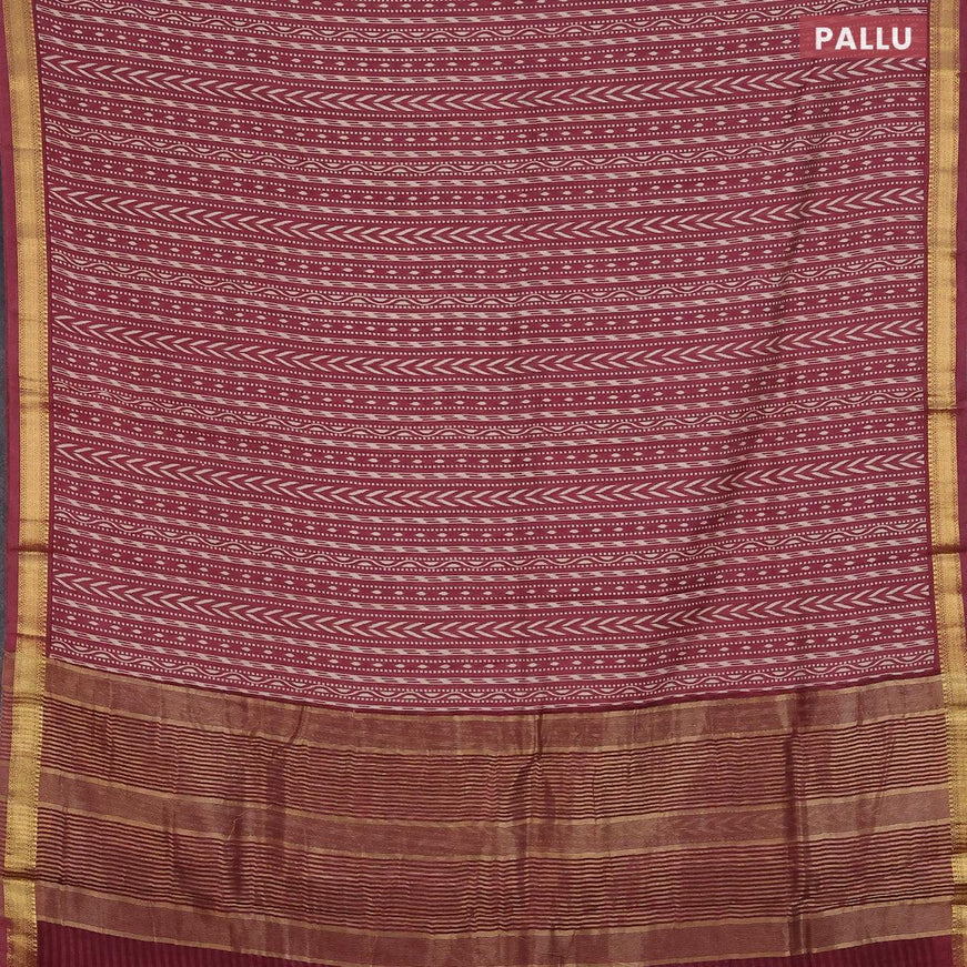 Malai silk saree maroon shade with allver ikat prints and zari woven border