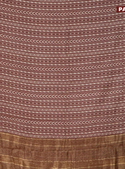 Malai silk saree coffee brown with allver ikat prints and zari woven border