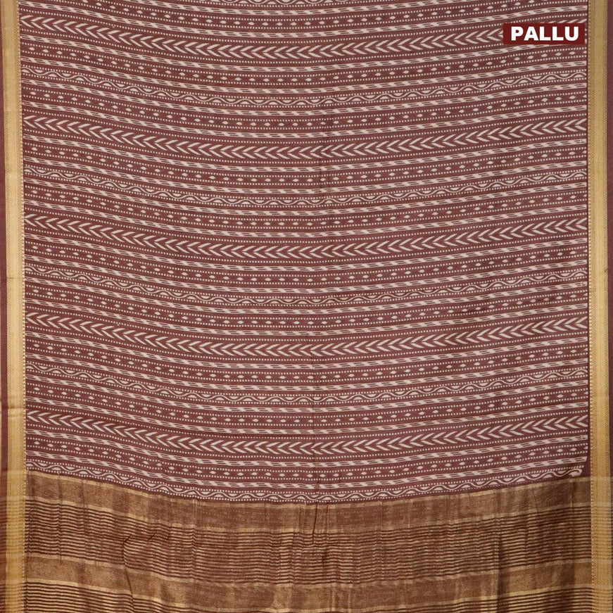 Malai silk saree coffee brown with allver ikat prints and zari woven border