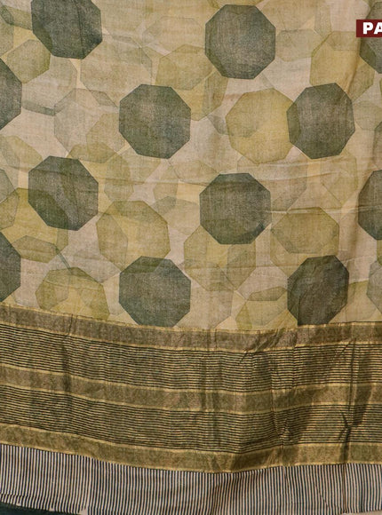 Malai silk saree elaichi green and dark green with allover geometric prints and zari woven border