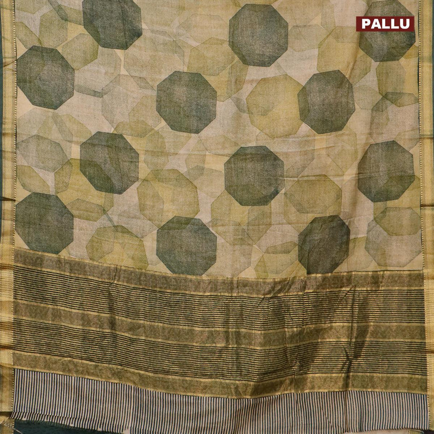 Malai silk saree elaichi green and dark green with allover geometric prints and zari woven border