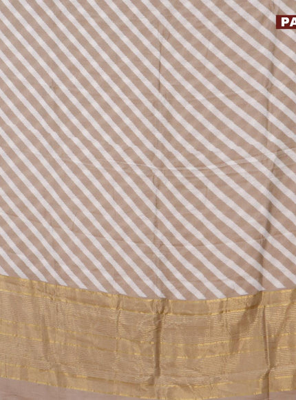 Malai silk saree off white and grey shade with allover leheriya prints and zari woven border