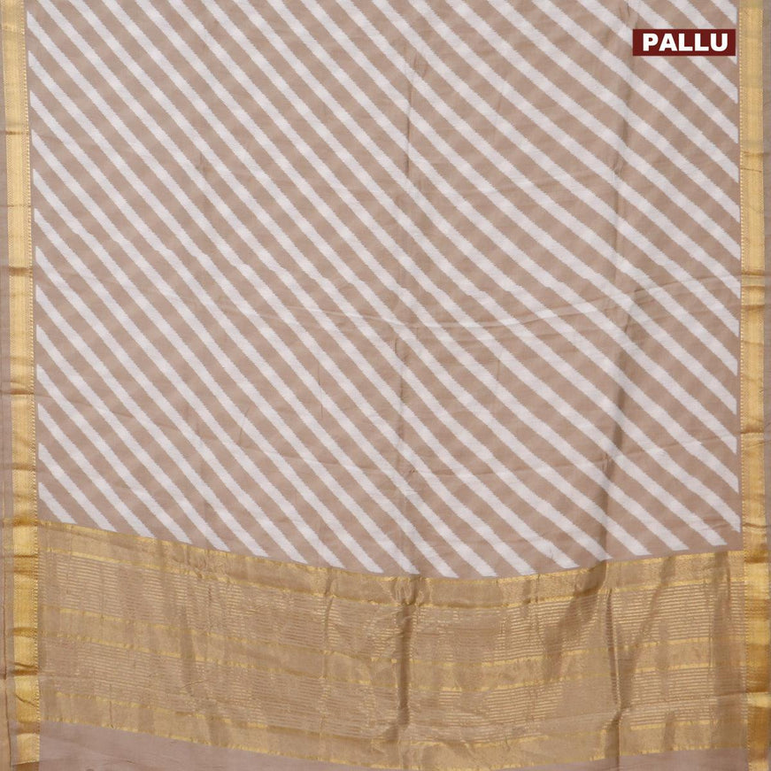 Malai silk saree off white and grey shade with allover leheriya prints and zari woven border