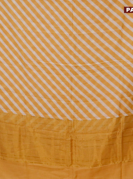 Malai silk saree off white and yellow shade with allover leheriya prints and zari woven border