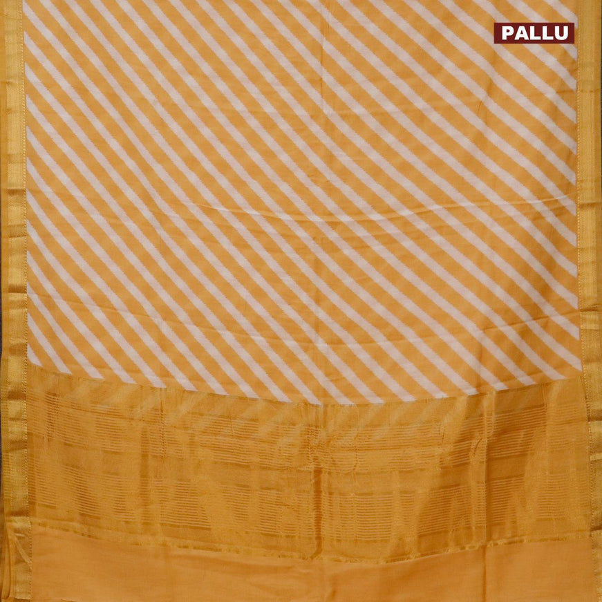 Malai silk saree off white and yellow shade with allover leheriya prints and zari woven border