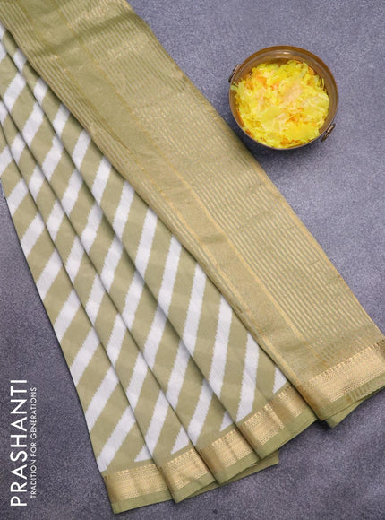 Malai silk saree off white and green with allover leheriya prints and zari woven border