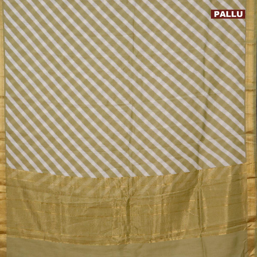 Malai silk saree off white and green with allover leheriya prints and zari woven border