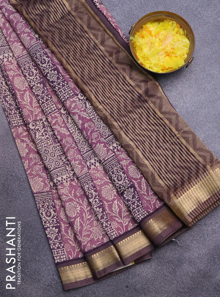 Malai silk saree purple shade and wine shade with allover prints and zari woven border