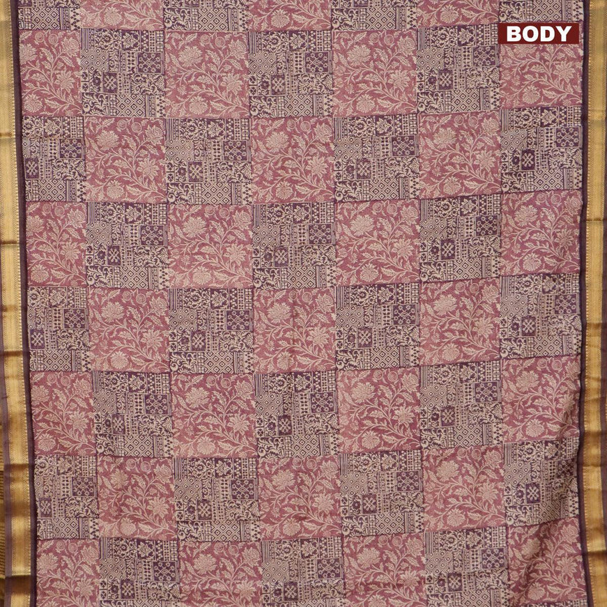 Malai silk saree purple shade and wine shade with allover prints and zari woven border