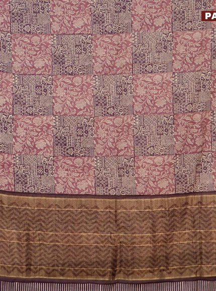 Malai silk saree purple shade and wine shade with allover prints and zari woven border