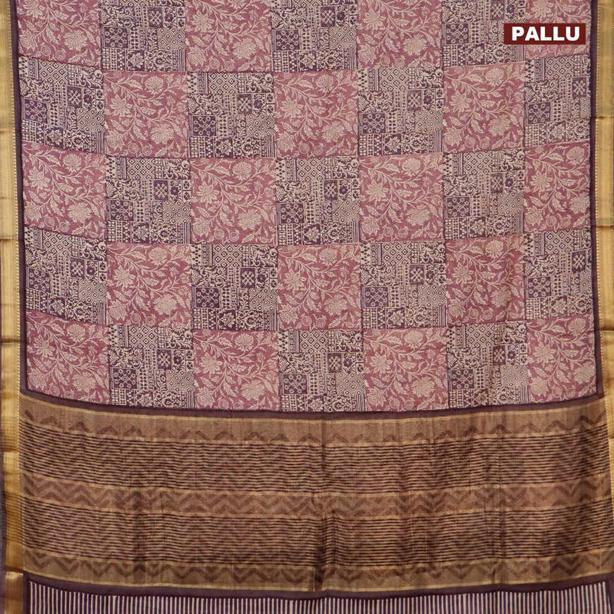 Malai silk saree purple shade and wine shade with allover prints and zari woven border