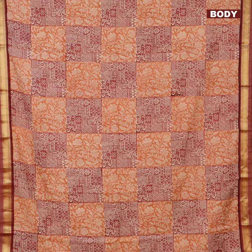 Malai silk saree rust shade and maroon with allover prints and zari woven border