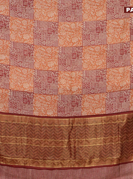 Malai silk saree rust shade and maroon with allover prints and zari woven border