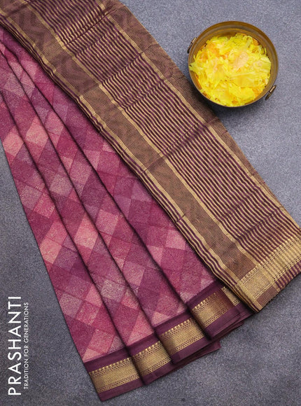 Malai silk saree magenta pink and wine shade with allover geometric prints and zari woven border