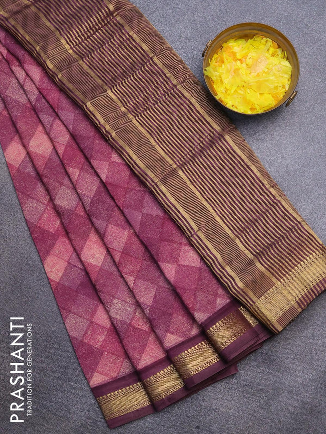 Malai silk saree magenta pink and wine shade with allover geometric prints and zari woven border