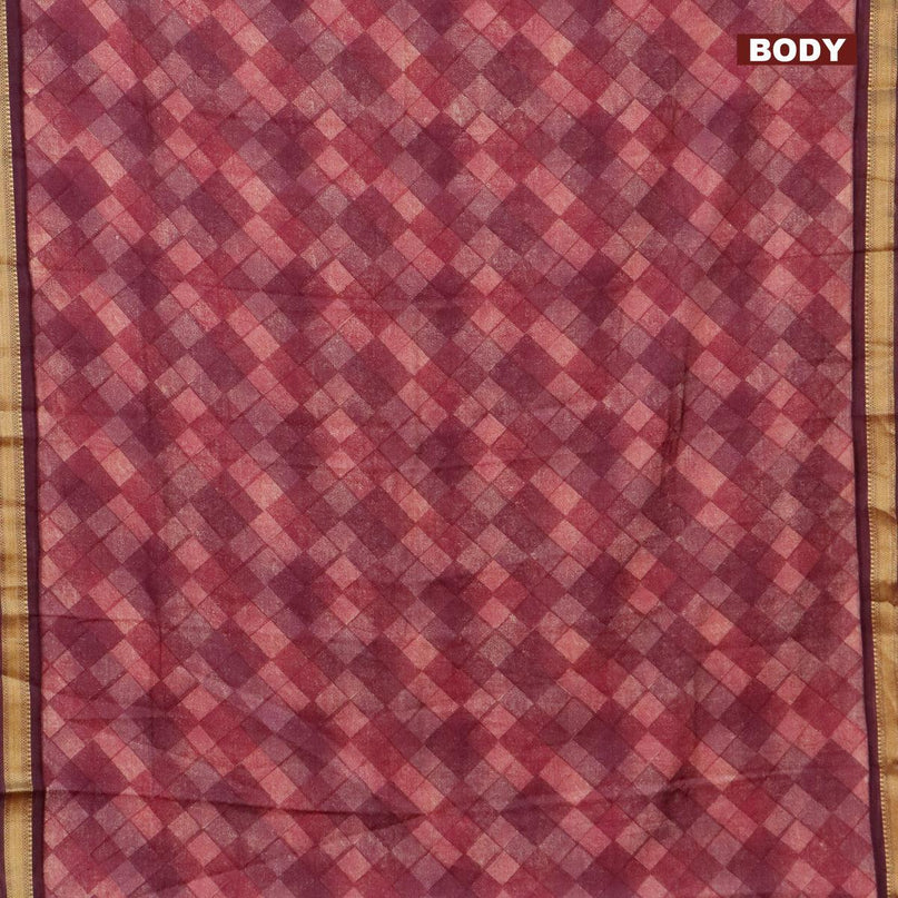 Malai silk saree magenta pink and wine shade with allover geometric prints and zari woven border