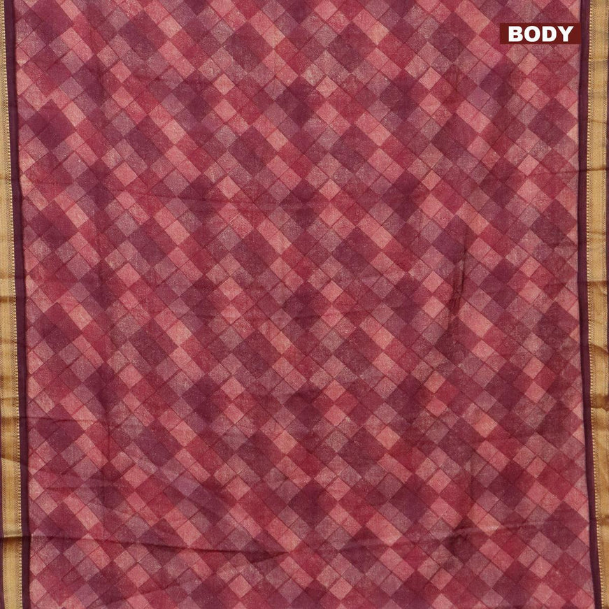 Malai silk saree magenta pink and wine shade with allover geometric prints and zari woven border