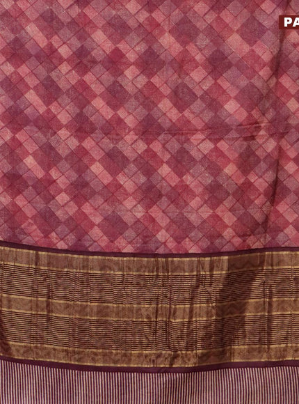 Malai silk saree magenta pink and wine shade with allover geometric prints and zari woven border