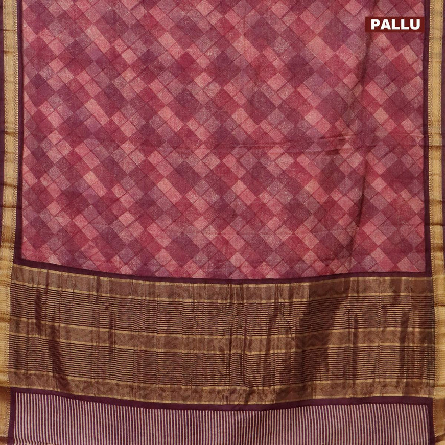 Malai silk saree magenta pink and wine shade with allover geometric prints and zari woven border