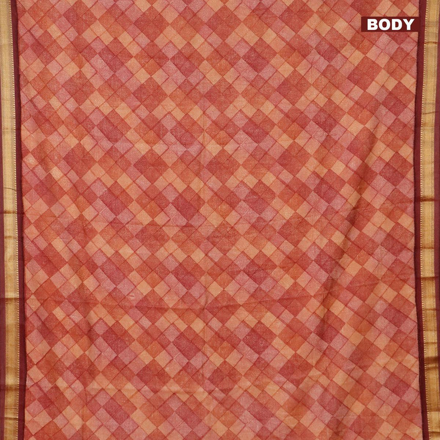 Malai silk saree rust shade and maroon with allover geometric prints and zari woven border