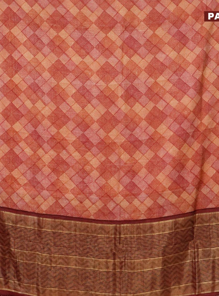 Malai silk saree rust shade and maroon with allover geometric prints and zari woven border