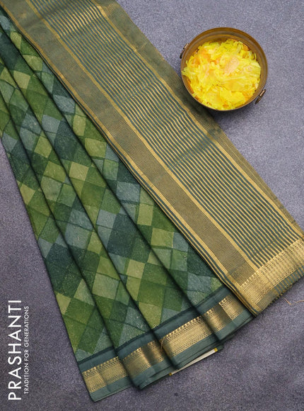 Malai silk saree green with allover geometric prints and zari woven border