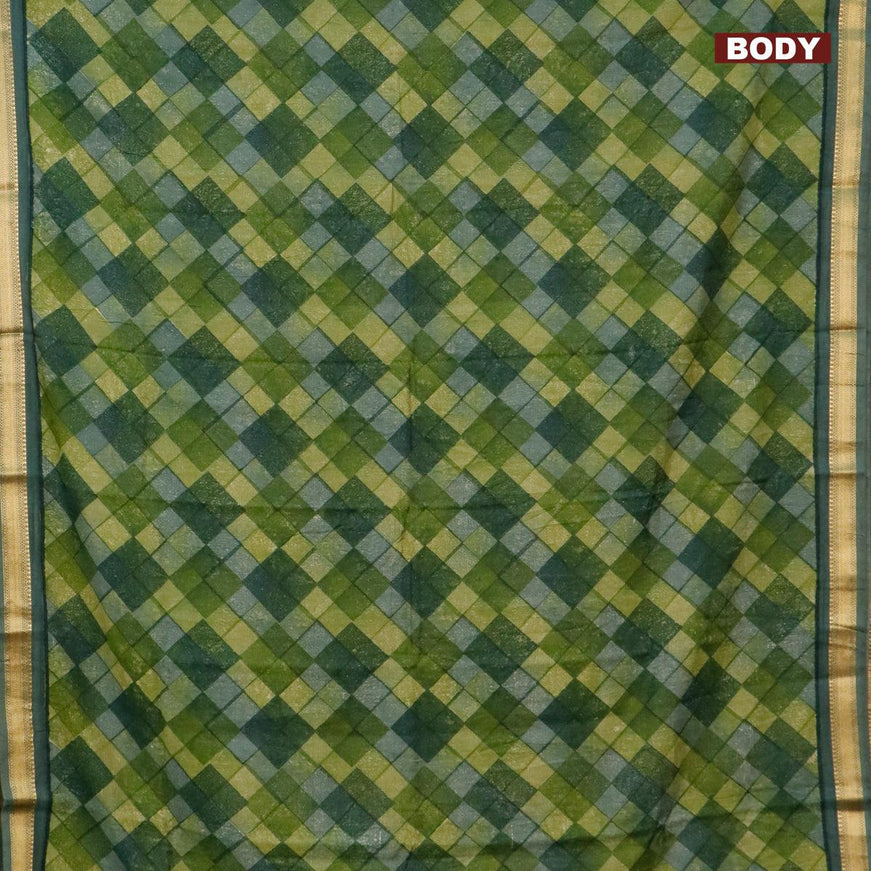 Malai silk saree green with allover geometric prints and zari woven border