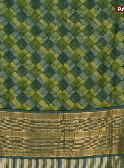 Malai silk saree green with allover geometric prints and zari woven border