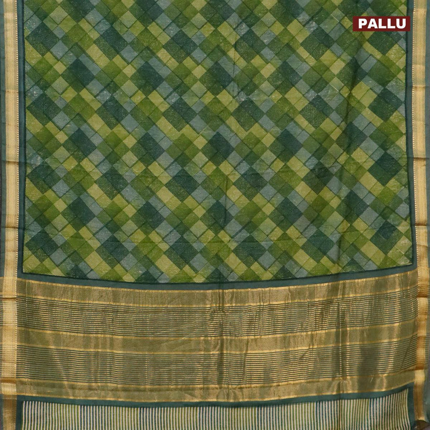 Malai silk saree green with allover geometric prints and zari woven border